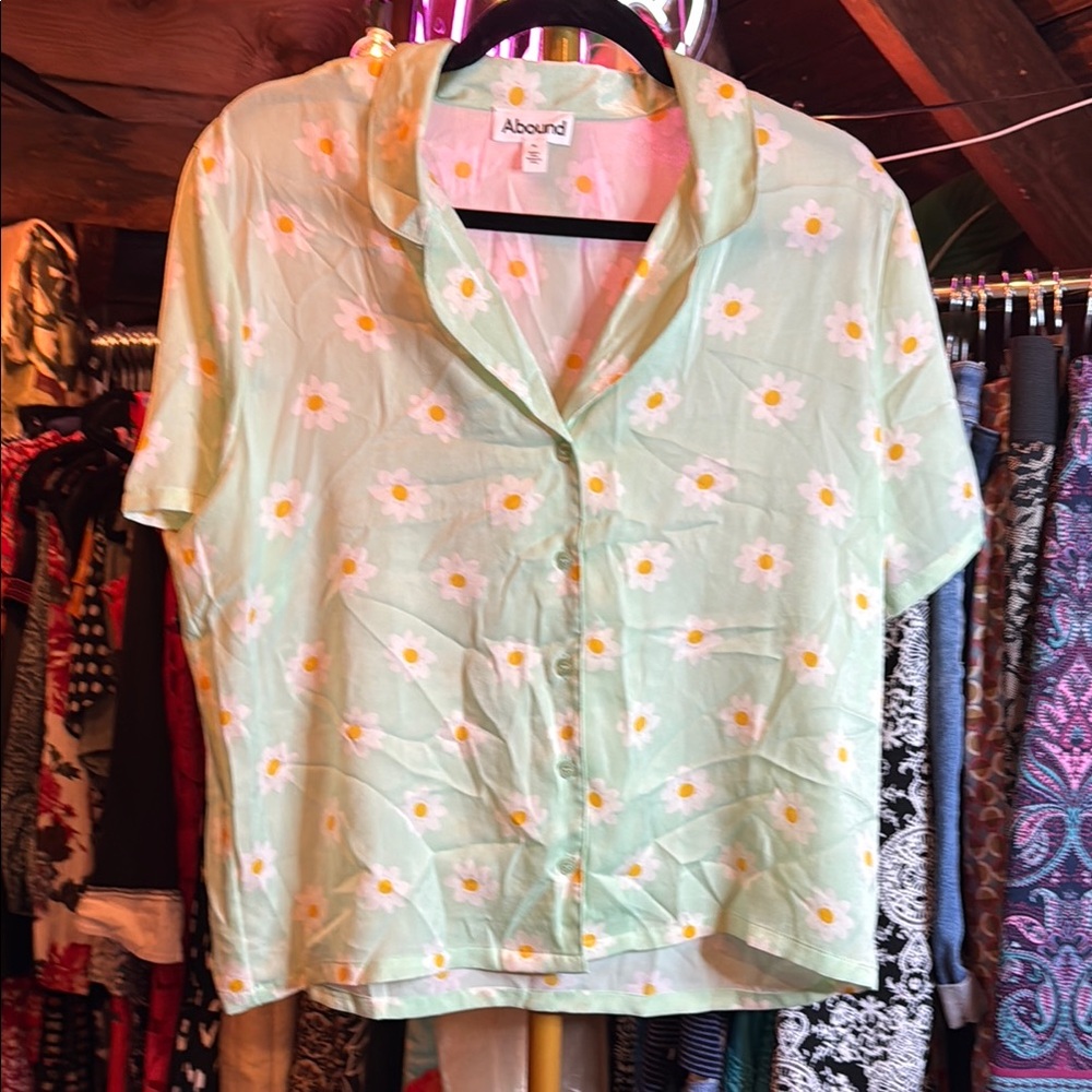 Abound Blue Boxy Button Down Shirt with Notched Collar